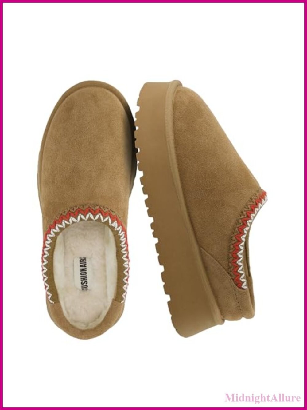 Genuine Suede Platform Mule Slippers Fuzzy Faux Fur Lined Memory Foam Women